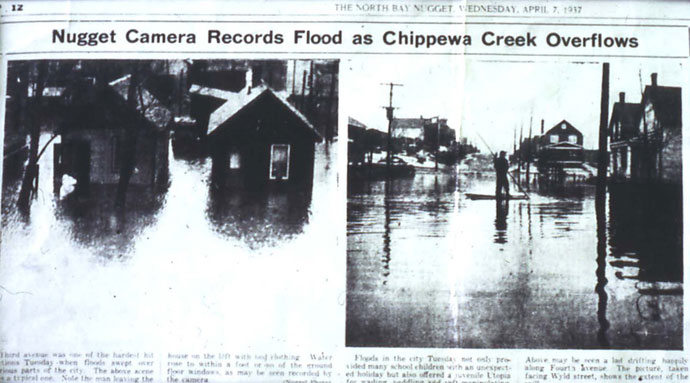 Newspaper clipping of historic flooding